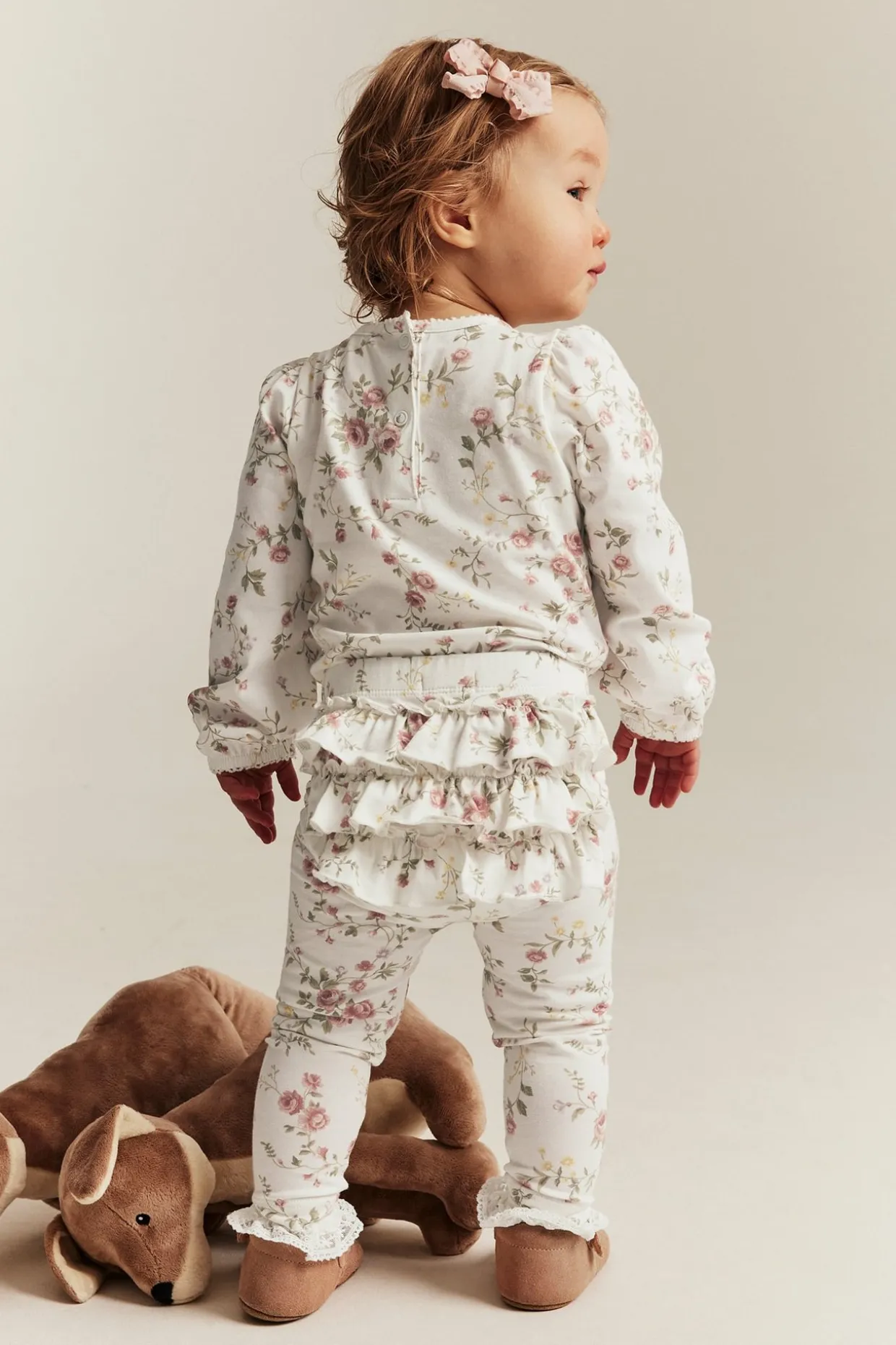Blommiga leggings med volanger