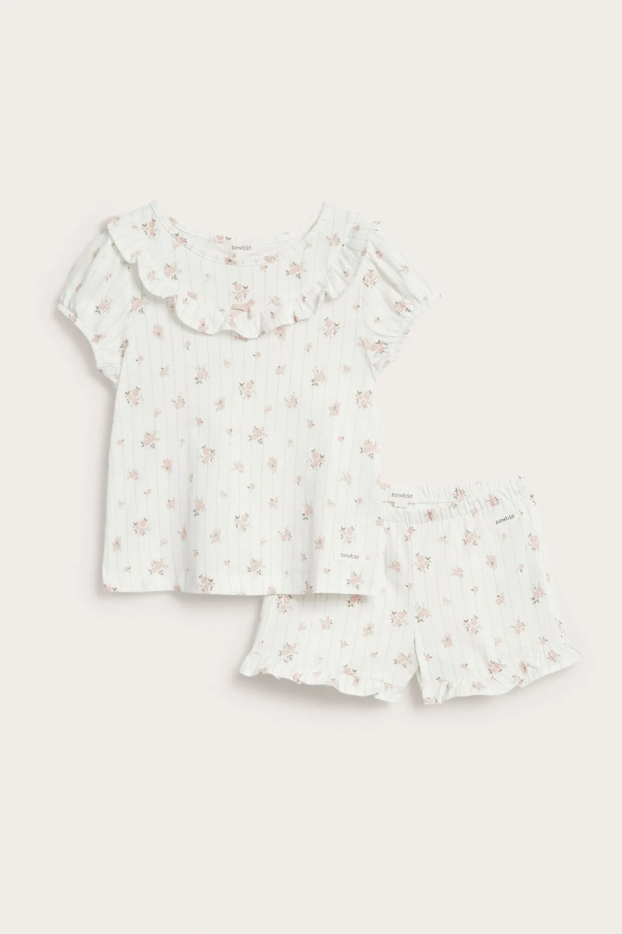 Blommigt pyjamasset med volang
