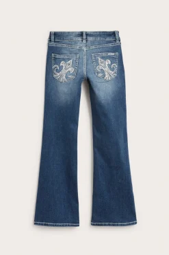Bootcut jeans low waist med broderade bakfickor