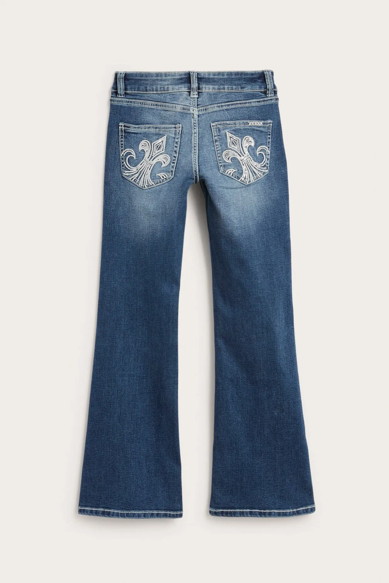 Bootcut jeans low waist med broderade bakfickor