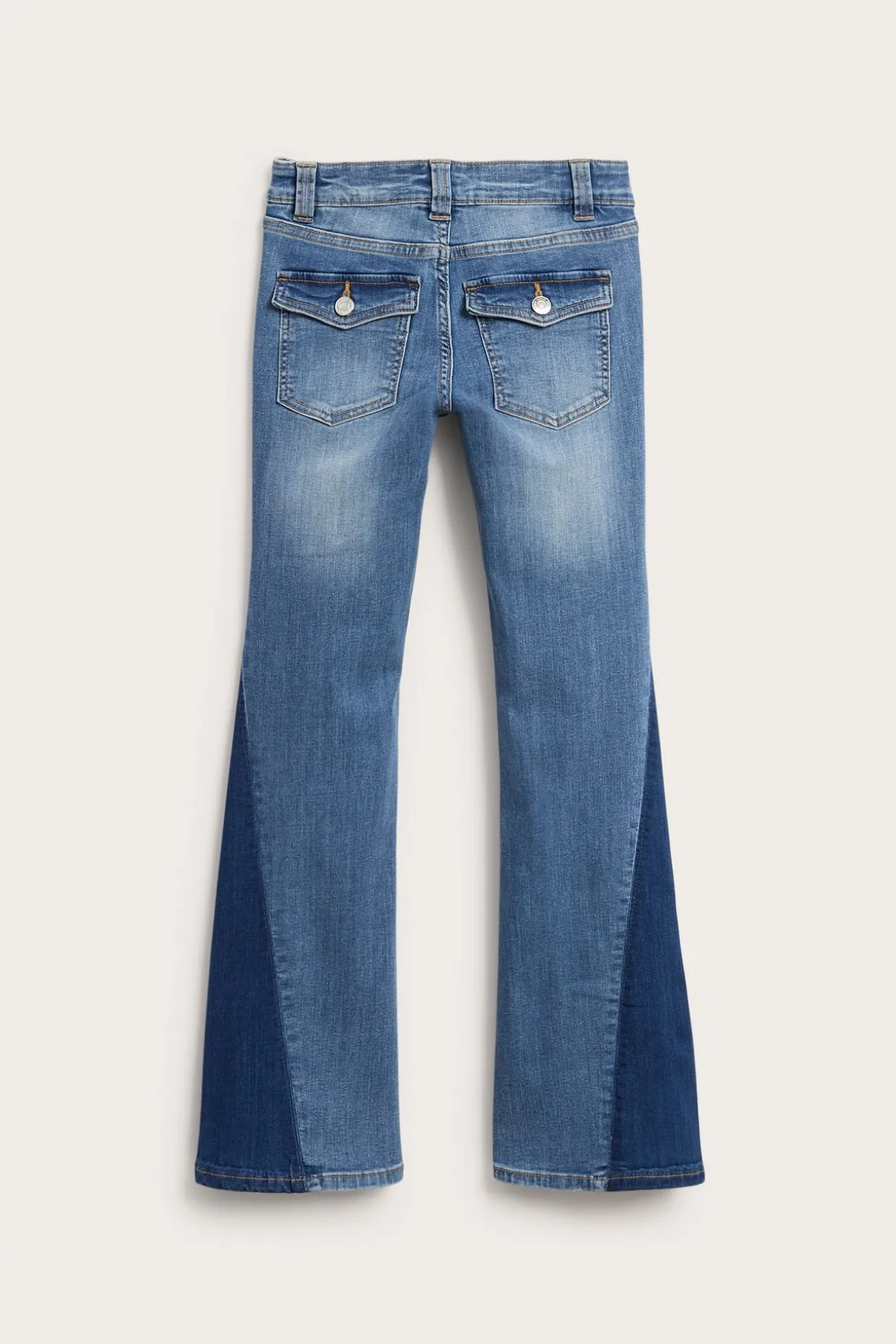Bootcut jeans low waist med tvåfärgade ben