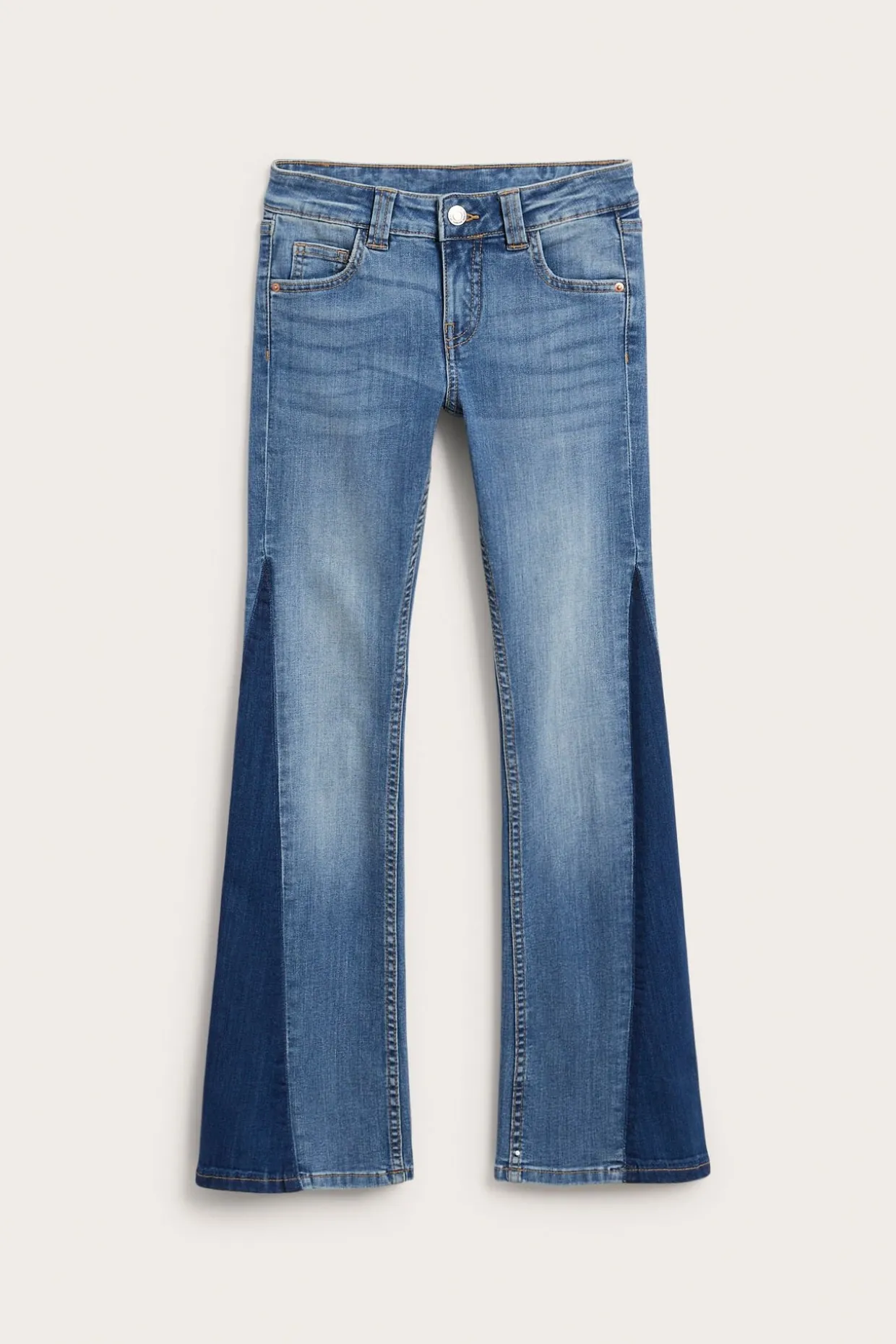 Bootcut jeans low waist med tvåfärgade ben