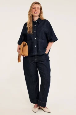 Boxig jeansskjorta med fickor