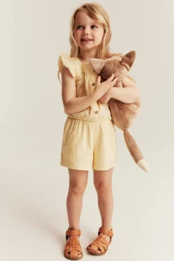 Broderad vävd jumpsuit