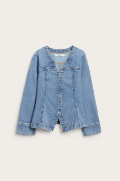 Denimblus med markerad midja