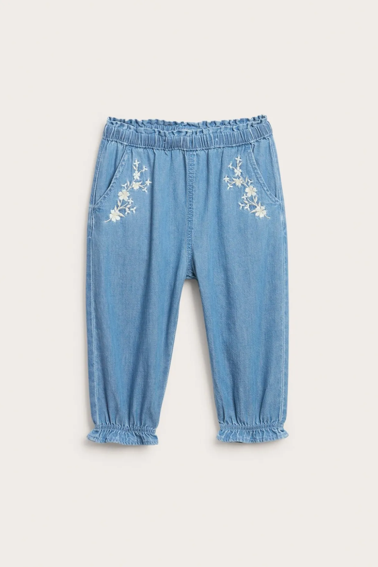 Denimbyxa med blombroderier