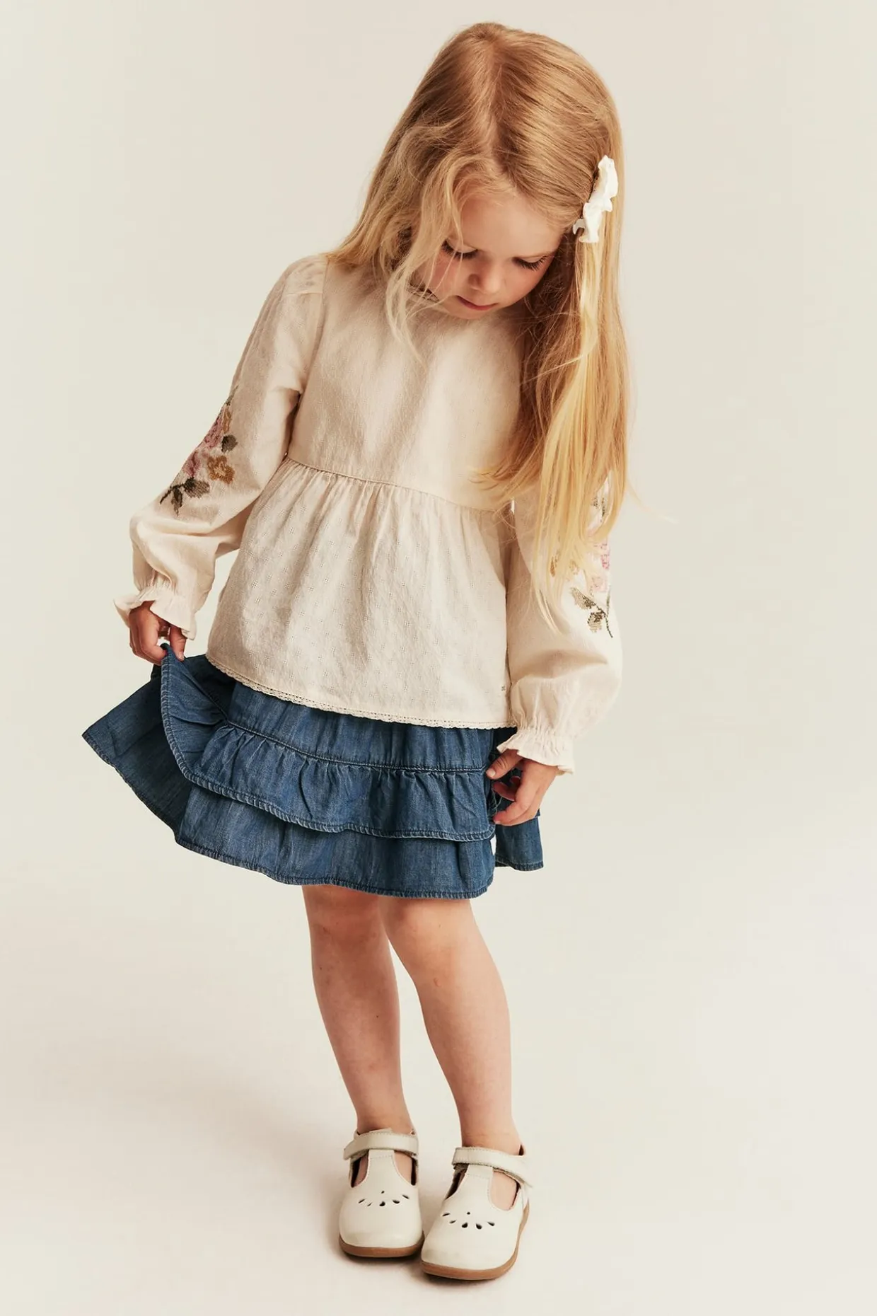 Denimkjol med volang