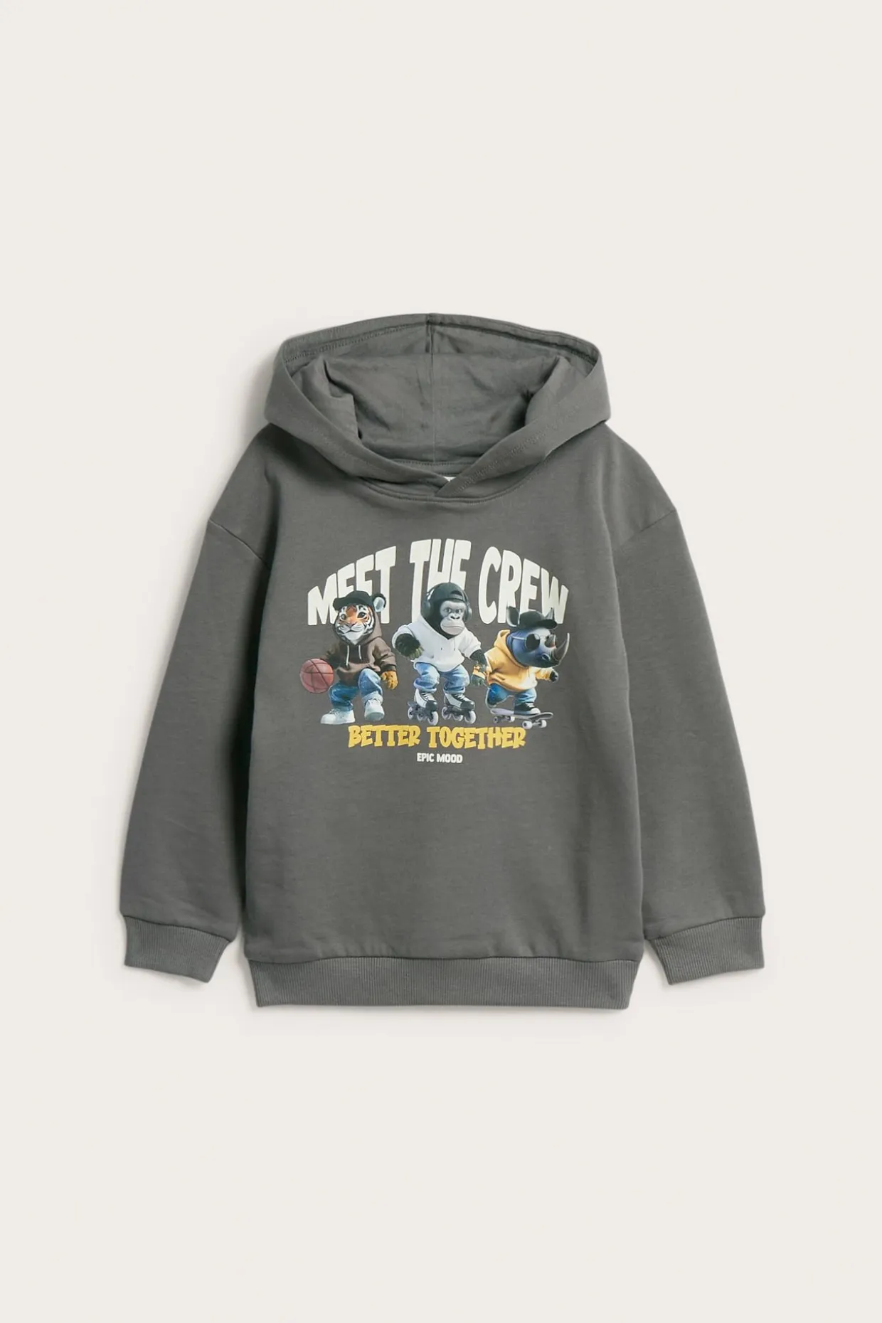 Hoodie i bomullstrikå med djurtryck fram