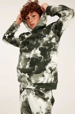 Hoodie med marmortryck