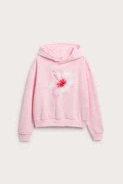 Hoodie med print av hibiskusblomma