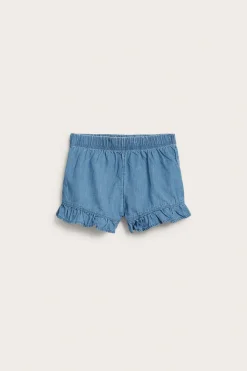 Jeansshorts med volangkant