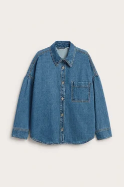 Jeansskjorta med draperade ärmar