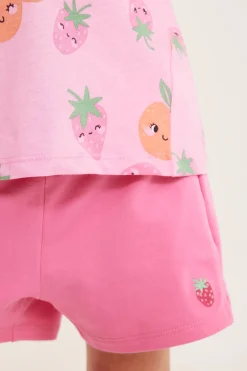 Korta shorts med rosett och jordgubbsbordyr
