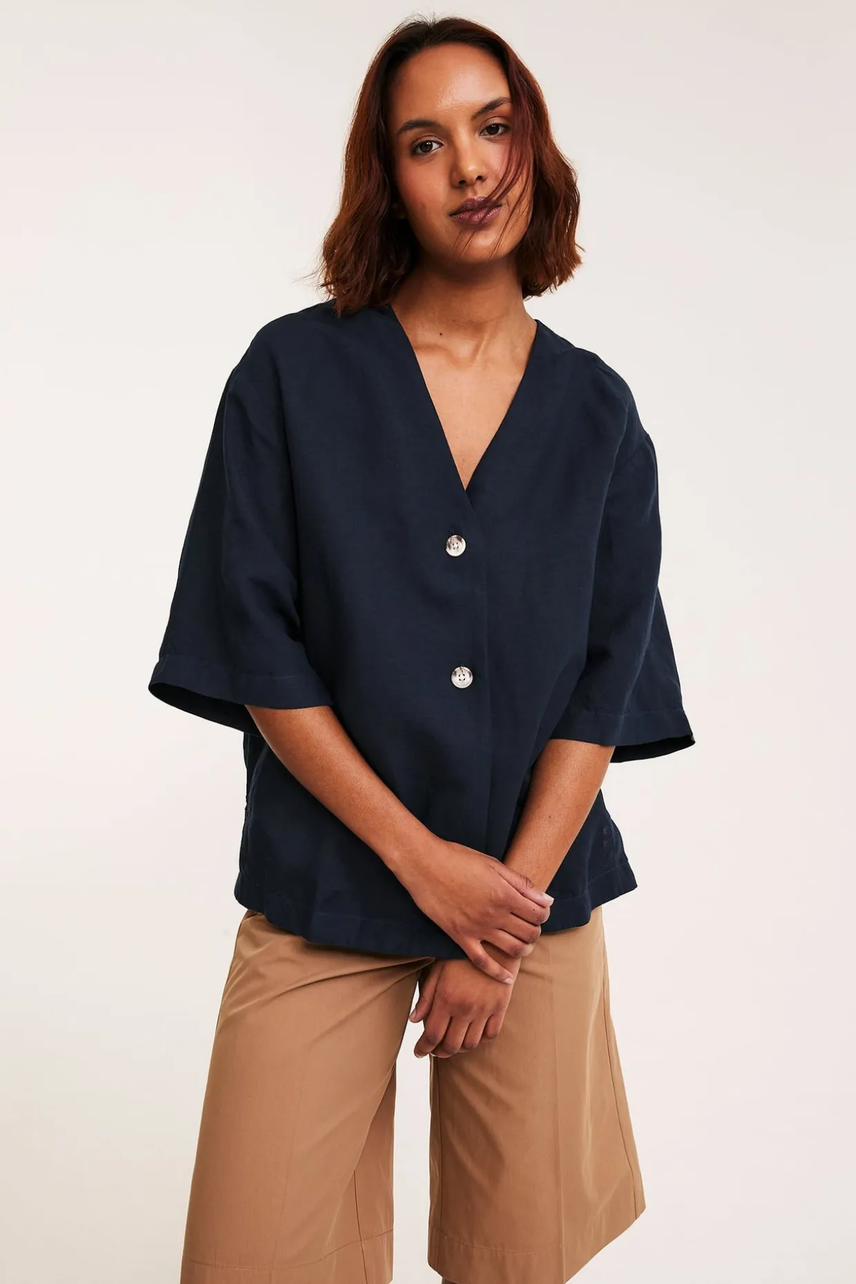Kortärmad skjorta i linnemix
