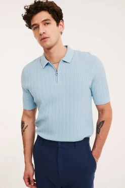 Kortärmad stickad tröja med half-zip