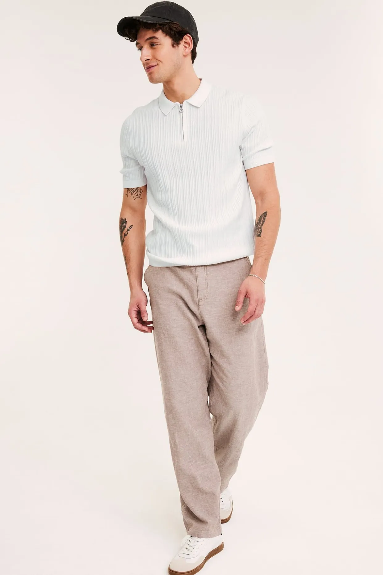 Kortärmad stickad tröja med half-zip