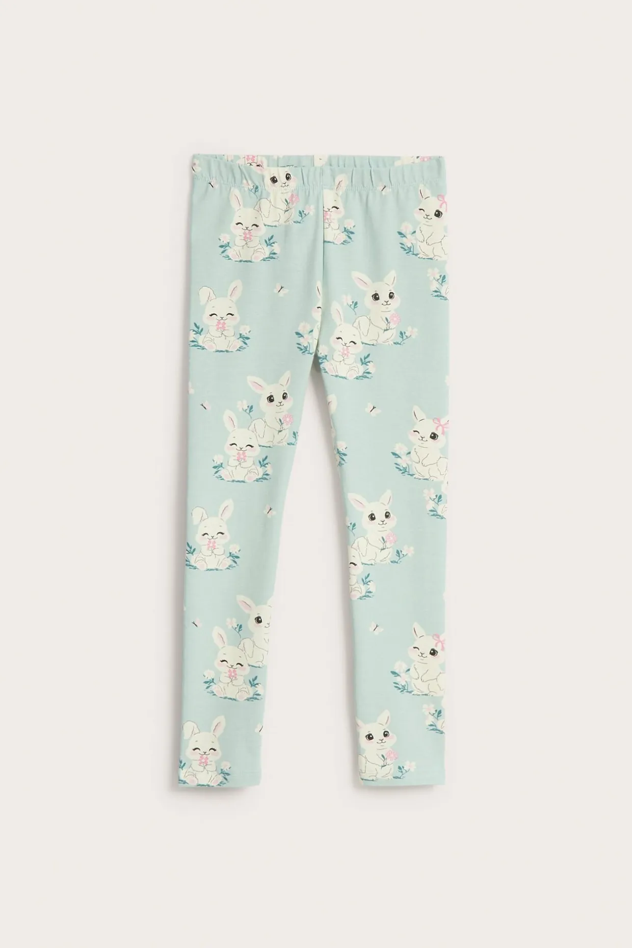 Leggings i bomullstrikå med kaniner