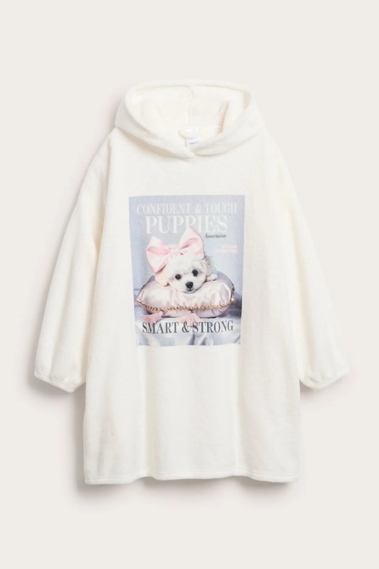 Lång fleecehoodie med hundtryck