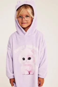 Lång fleecehoodie med kattryck