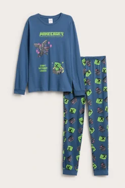 Långärmad pyjamas Minecraft i bomullstrikå