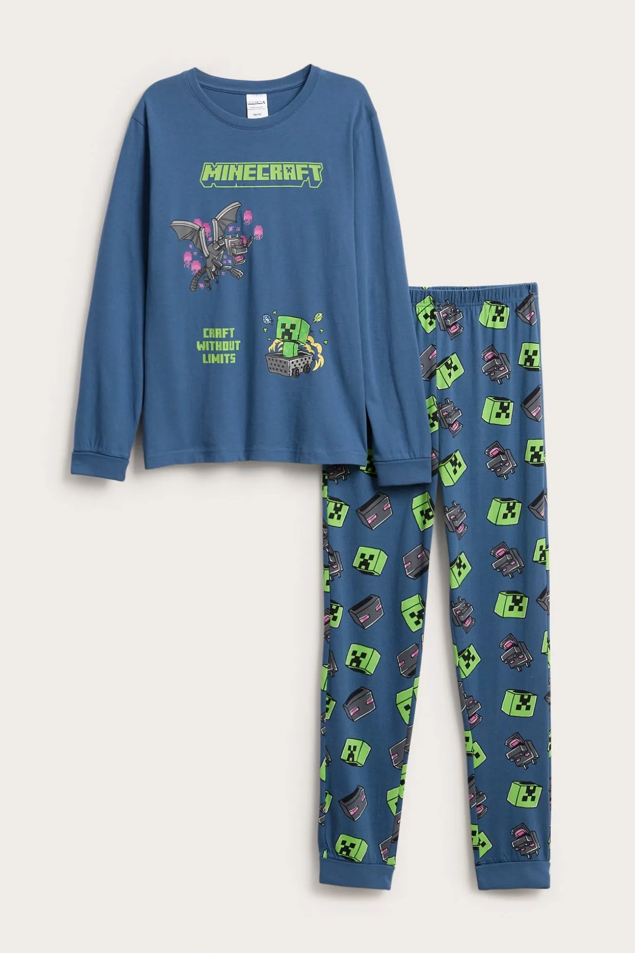 Långärmad pyjamas Minecraft i bomullstrikå