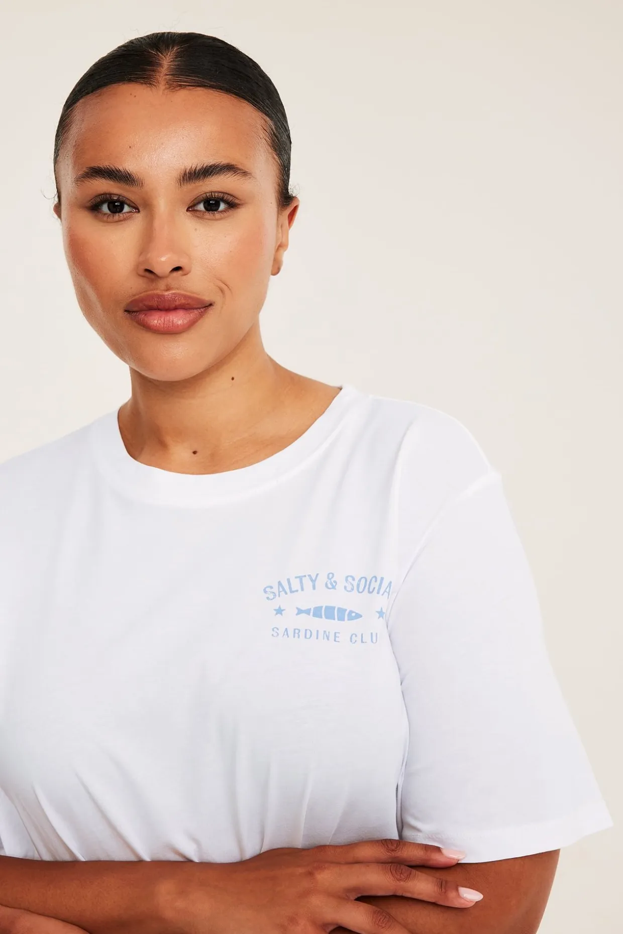Lång t-shirt med tryckta motiv