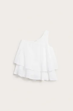 One shoulder-blus med volanger