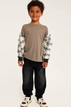 Oversize långärmad t-shirt i bomullstrikå