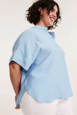 Popover blus med kort ärm