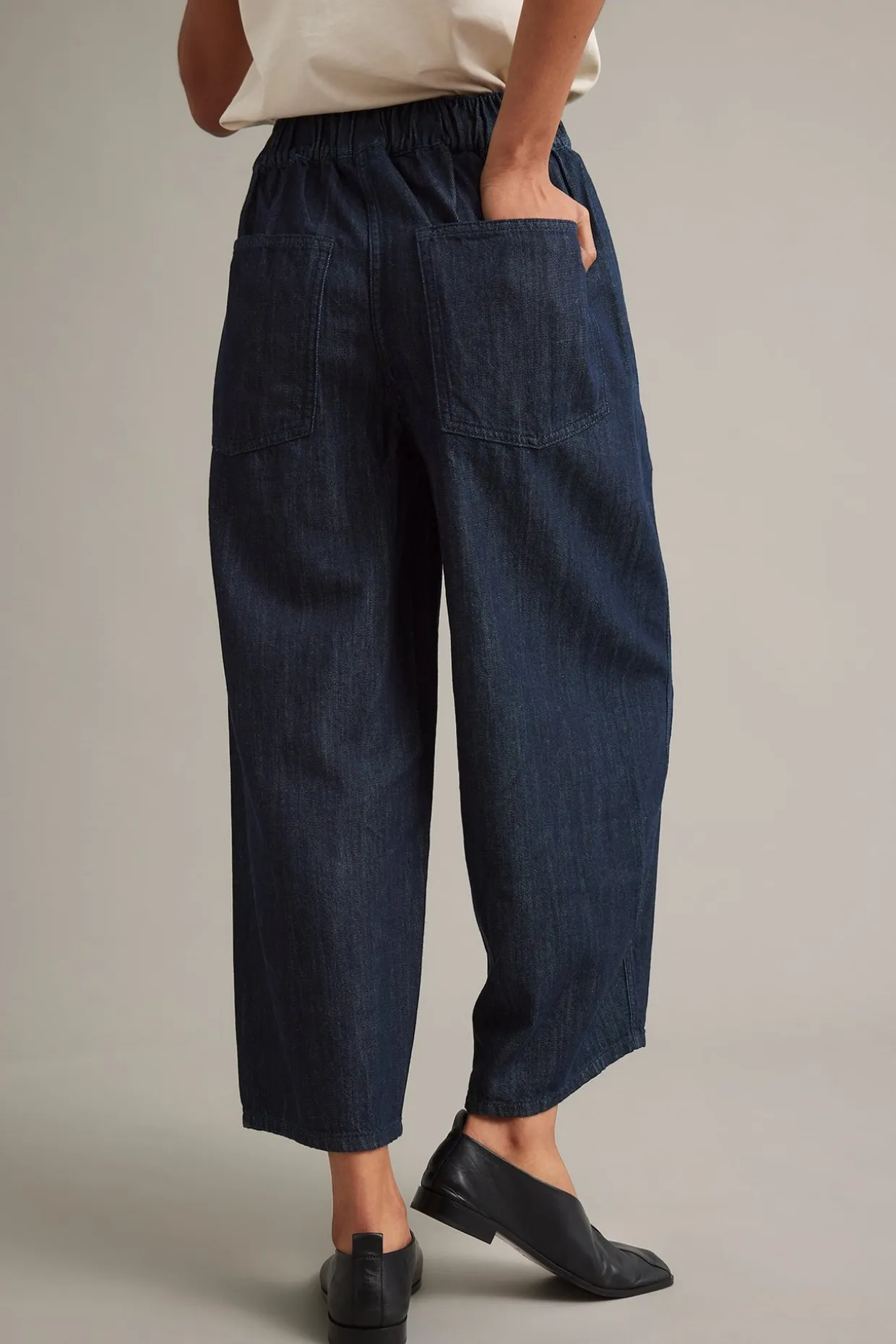 Pull-on jeans barrel fit cropped