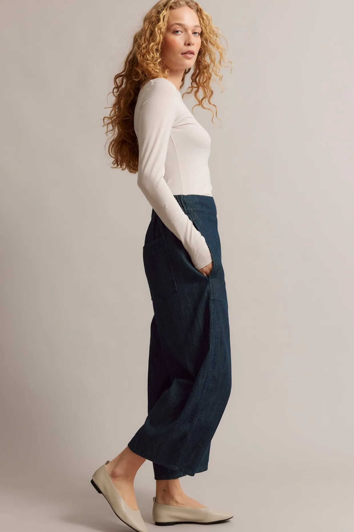 Pull-on jeans barrel fit cropped