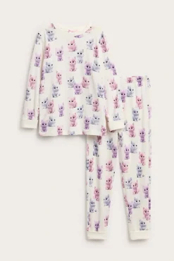 Pyjamas med kattmönster i bomullstrikå
