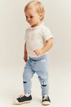 Ribbade leggings med applikation