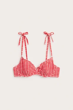 Rutig bikini-bh med knytdetalj