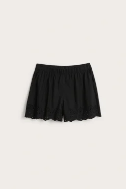 Shorts i bomullspoplin och broderad kant