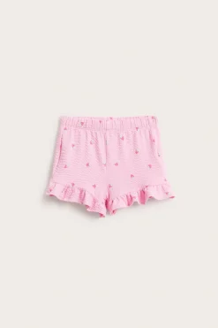 Shorts med jordgubbsmönster och volangkant