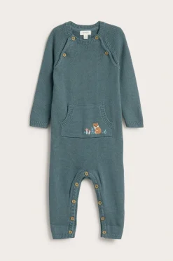 Stickad jumpsuit med broderi