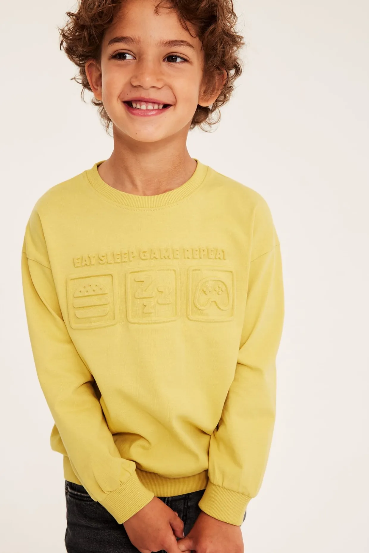 Sweatshirt i bomullstrikå med 3D-effektmotiv
