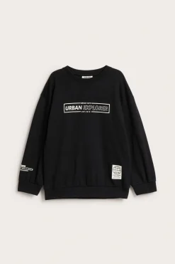 Sweatshirt i bomullstrikå med texttryck