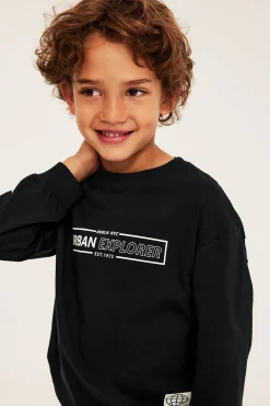 Sweatshirt i bomullstrikå med texttryck