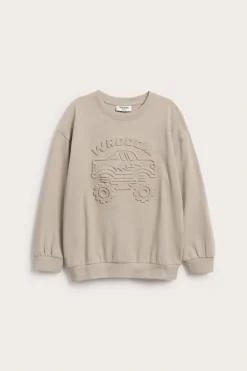 Sweatshirt i bomullstrikå med 3D-effektmotiv monsterbil