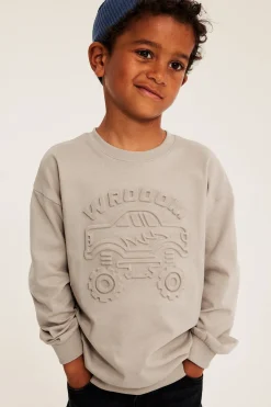 Sweatshirt i bomullstrikå med 3D-effektmotiv monsterbil