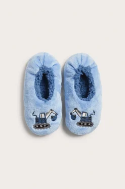Tofflor med grävmaskin