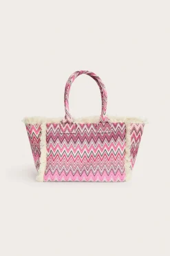 Totebag i tyg med fransar