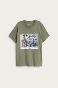 T-shirt i bomullstrikå med djurprint fram