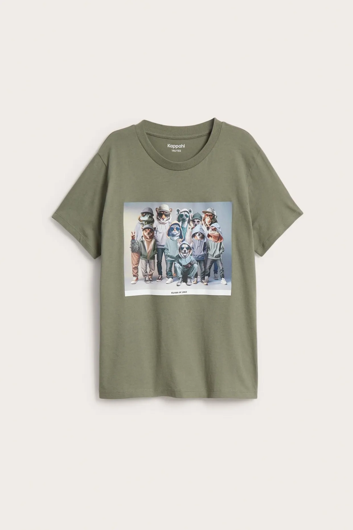 T-shirt i bomullstrikå med djurprint fram
