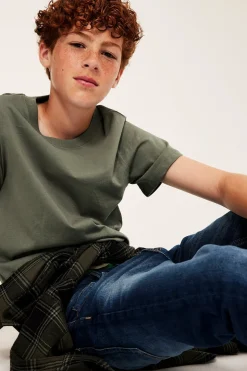 T-shirt i bomullstrikå med kort ärm