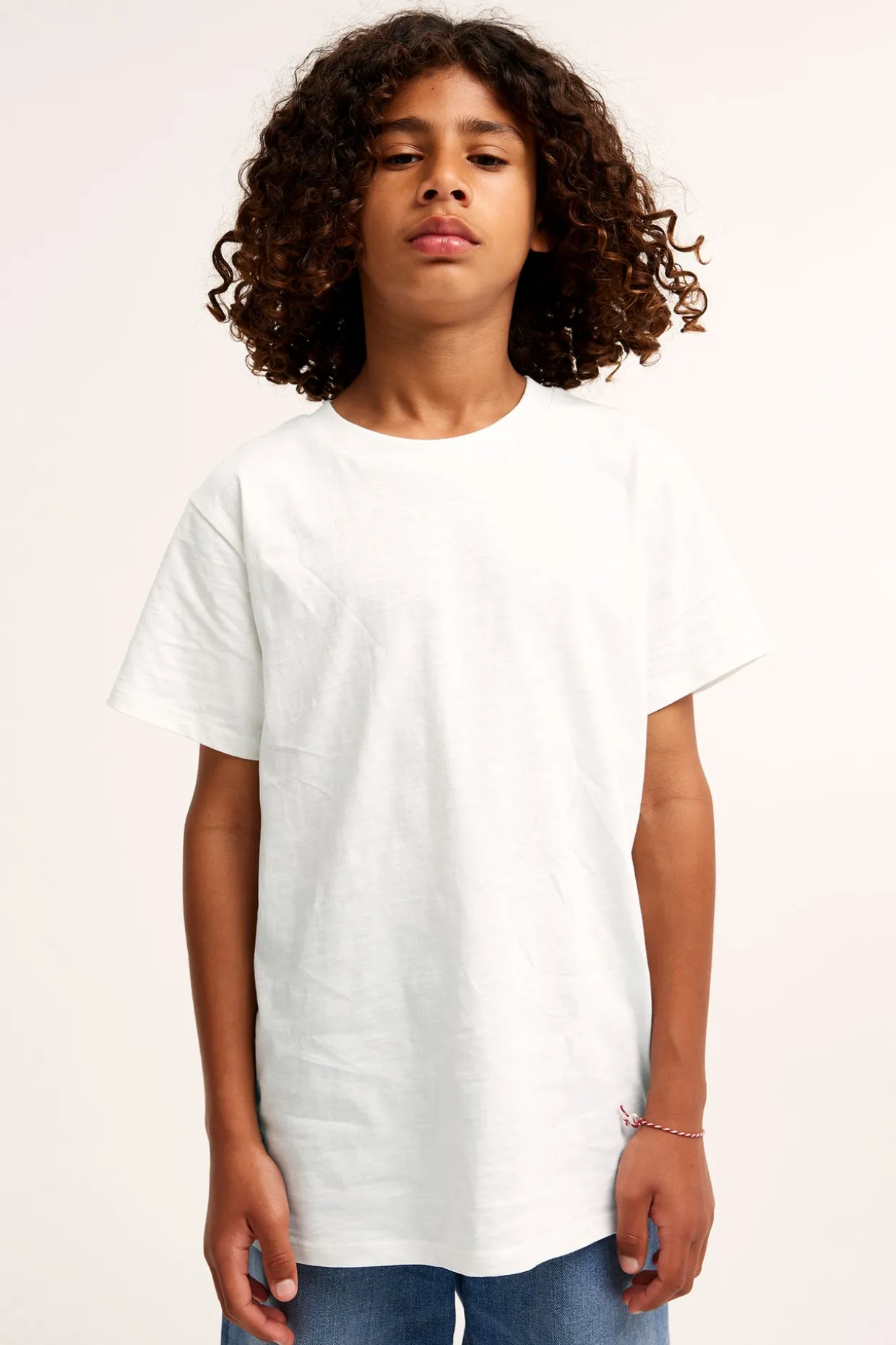 T-shirt i bomullstrikå med kort ärm