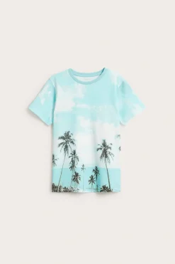 T-shirt i bomullstrikå med palmmotiv