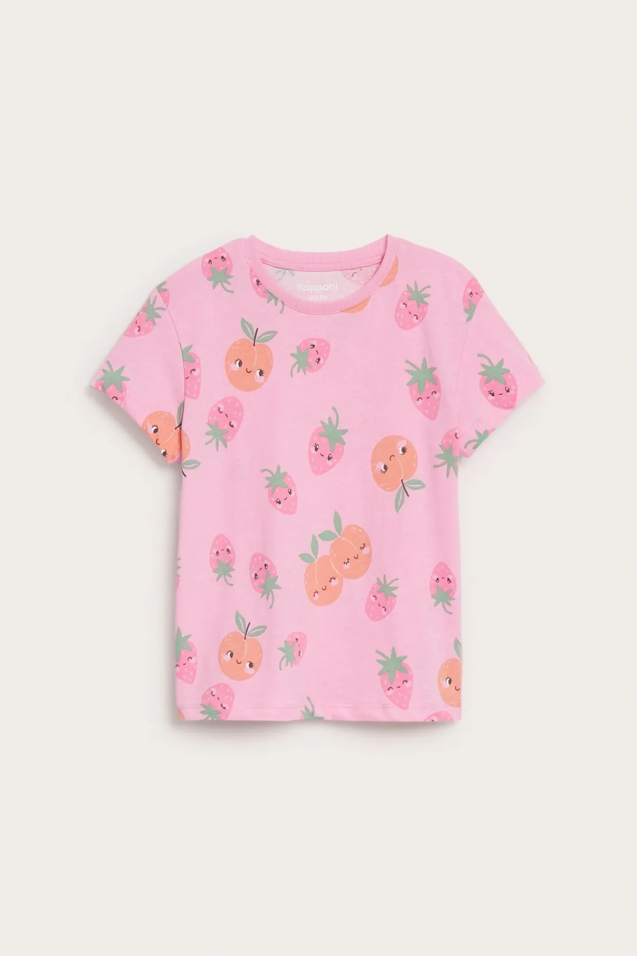 T-shirt med jordgubbar och persikor
